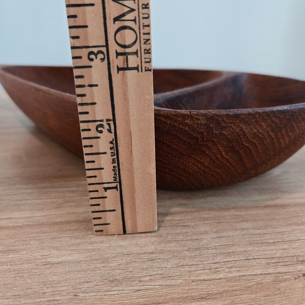 Stig Sandqvist Long 14.5" Teak Divided Wood Bowl Organic Design Marked Sweden SS - Picture 6 of 9